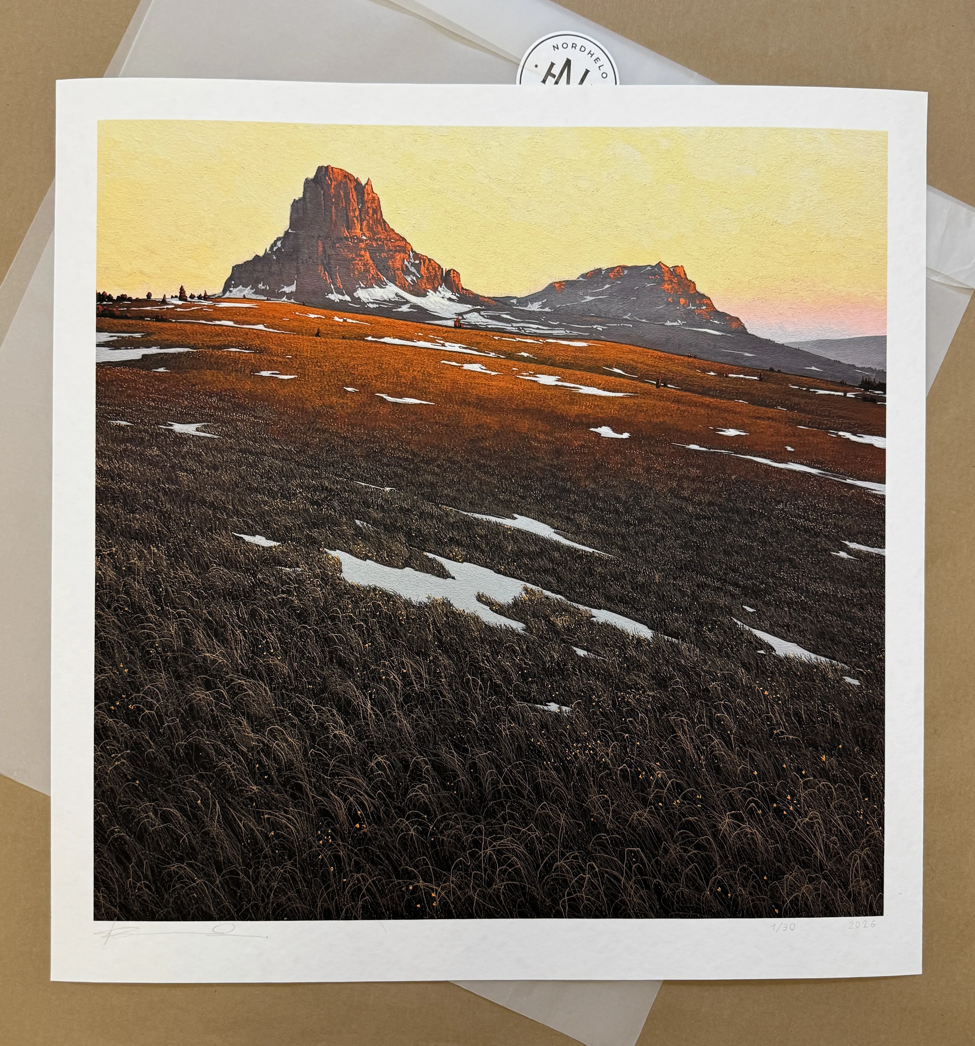 Image of "Spring landscape" – Limited Edition Fine Art Print (Ed. of 30) by Oleh Dron, size: 43x42 cm. , made of Museum quality Hahnemühle Torchon 285 gsm premium paper (100% cellulose), Limited Edition Print medium, from Ukraine, priced at $200 Photo 2 of 3.