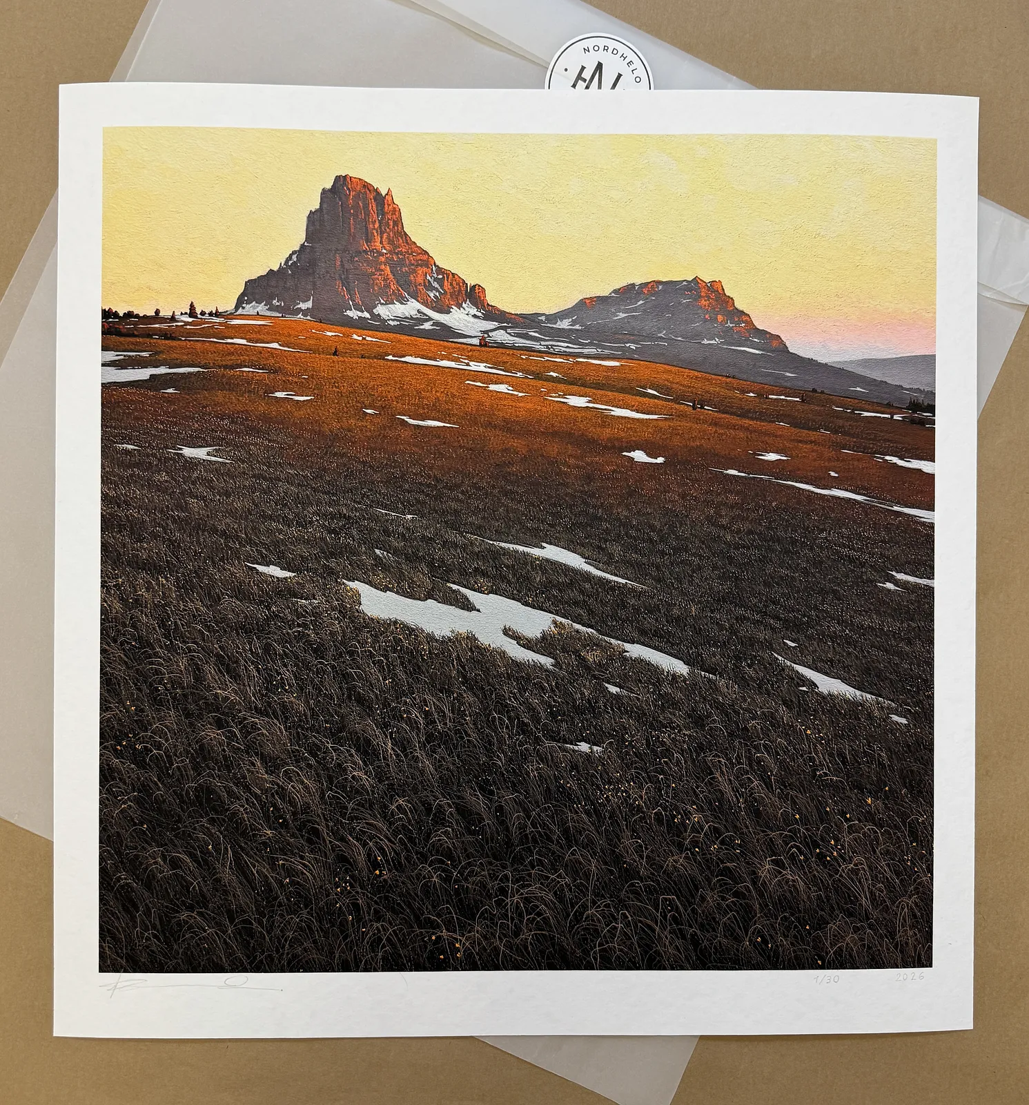 Image of "Spring landscape" – Limited Edition Fine Art Print (Ed. of 30) by Oleh Dron, size: 43x42 cm. , made of Museum quality Hahnemühle Torchon 285 gsm premium paper (100% cellulose), Limited Edition Print medium, from Ukraine, priced at $200 Photo 2 of 3.